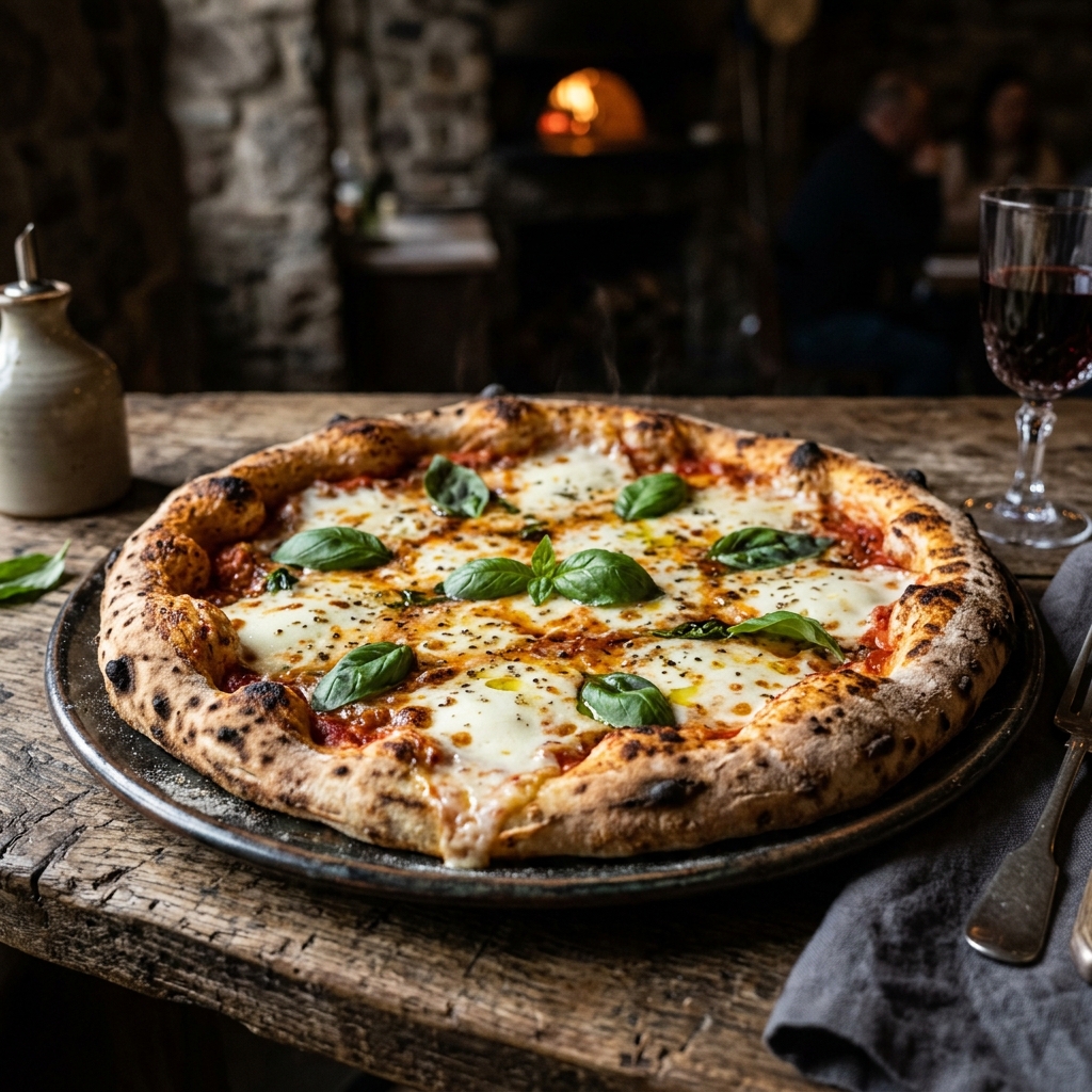 Pizza artesanal premium no forno à lenha